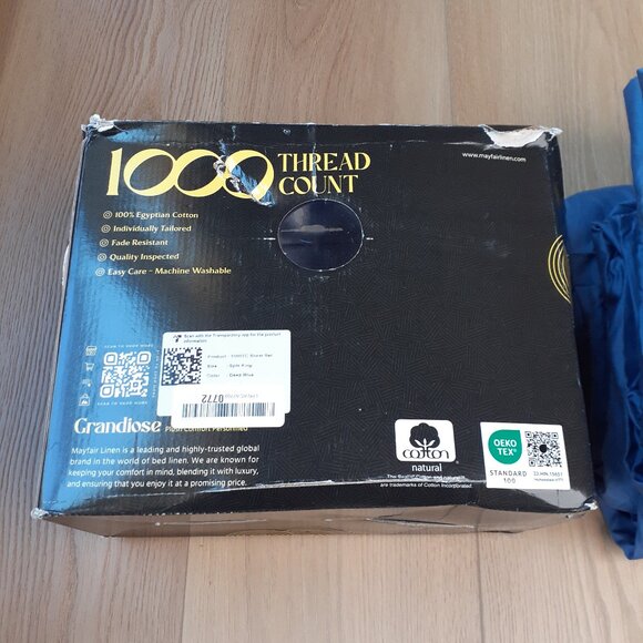 New Mayfair Linen Deep Blue Split King 1000 TC Egyptian Cotton Sheets - Picture 7 of 9